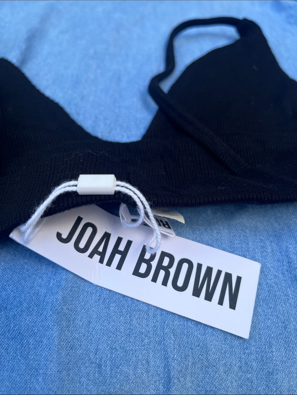 Joah Brown Black Ribbed Triangle Bralette with Thin Straps - Picture 8 of 8